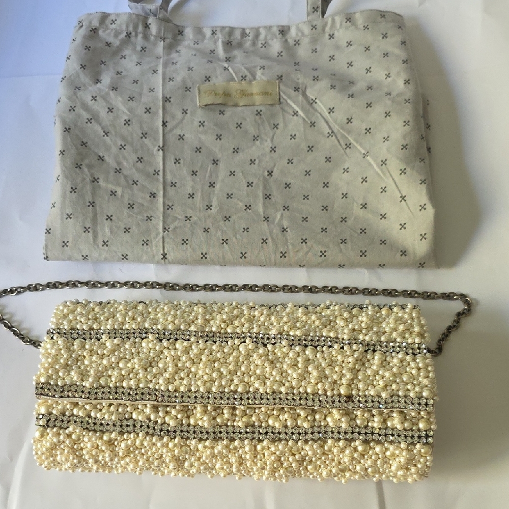 Deepa Gurnani Elegant Pearl Beaded Clutch with Chain Strap